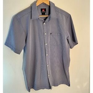 Quiksilver Mens Shirt Small Blue White Checkered Short Sleeve Button‎ Up